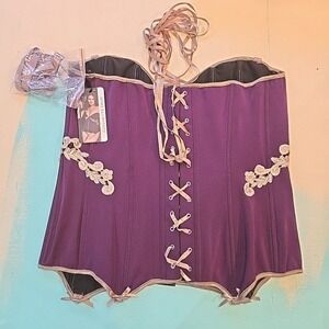 Coquette Corset Diva Plus Size 3X 4X Plum Lace Up Lingerie Bustier NEW With Tags